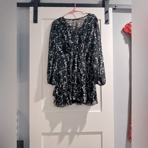 Black Floral Print Long Sleeve Mini Dress